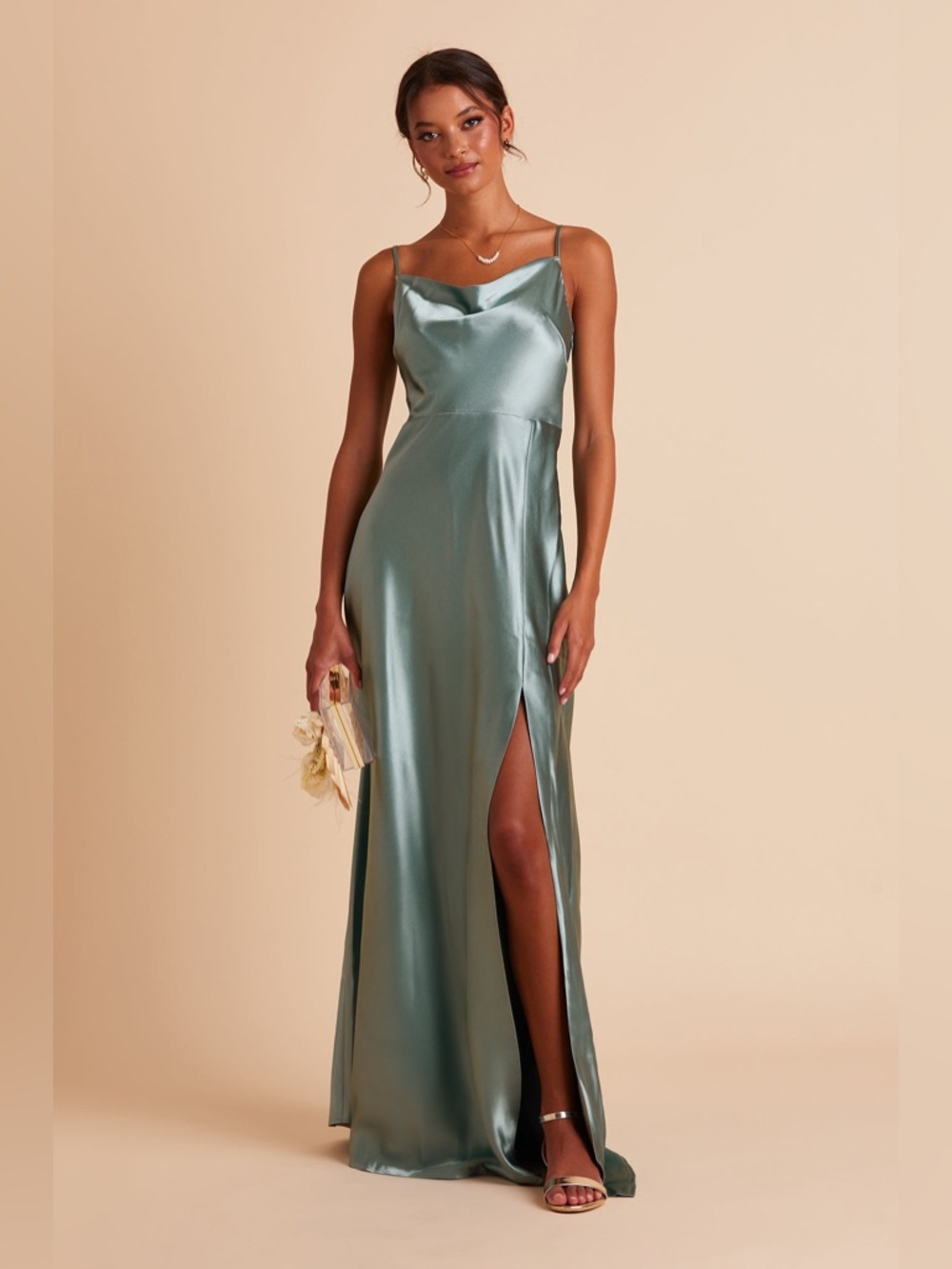 BIRDY GREY Lisa Dress In Shiny Satin Sea Glass - Picture 3 of 9